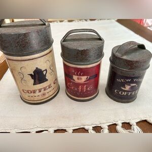 Americana Coffee bar/ Canister Set(1)- Rustic wRed, Cream,Brown printed labels.